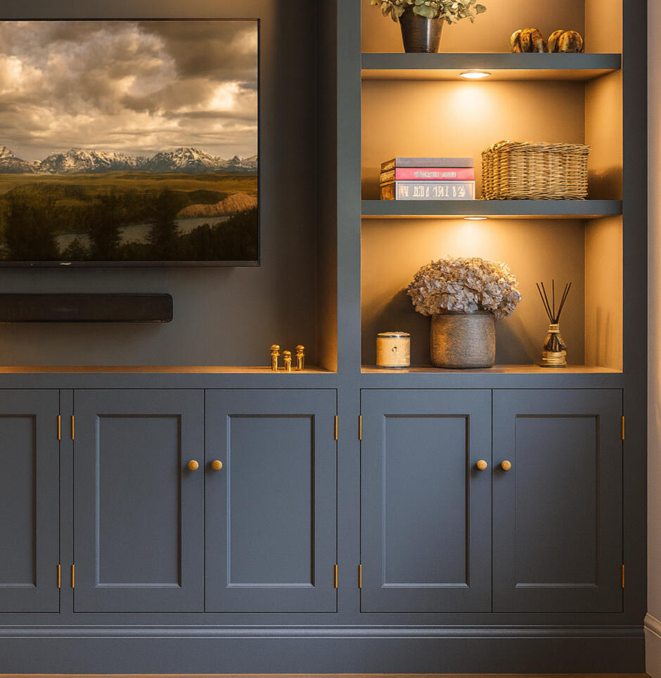Custom built-in cabinetry with floating shelves in a Las Vegas home